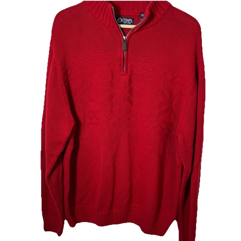 Chaps Mens  1/4 Zip Knit Sweater‎ Size XL Red TW-1917)